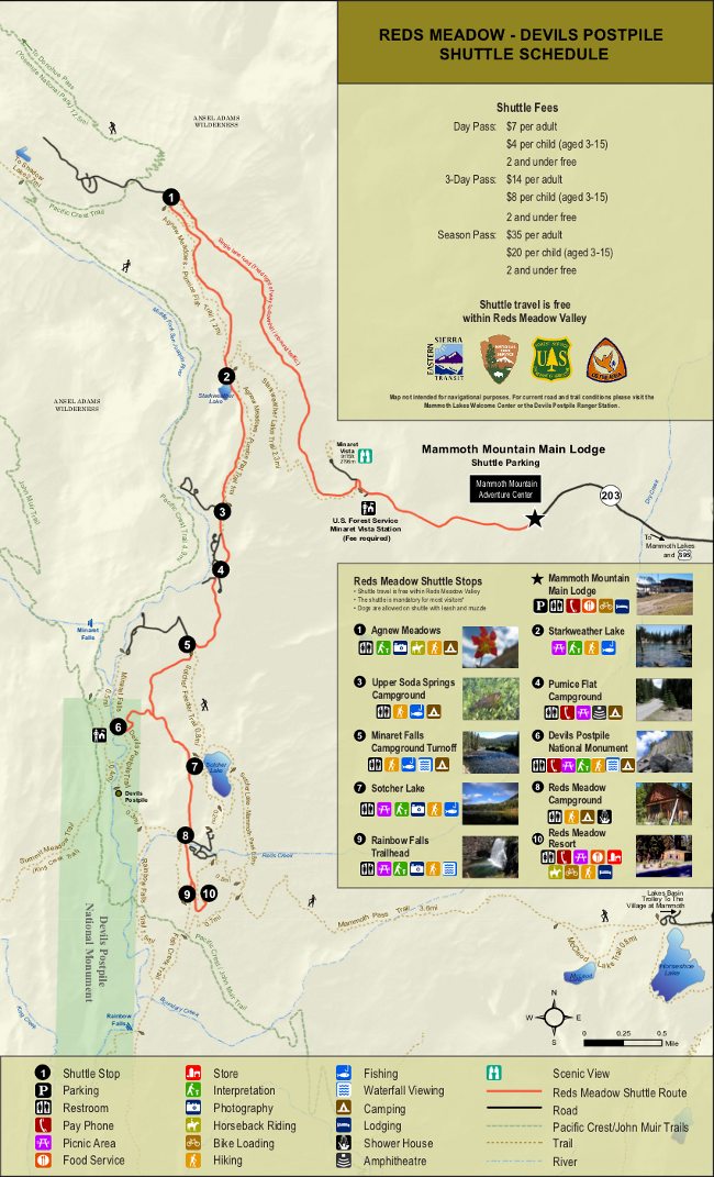 Reds Meadow Shuttle Route Map